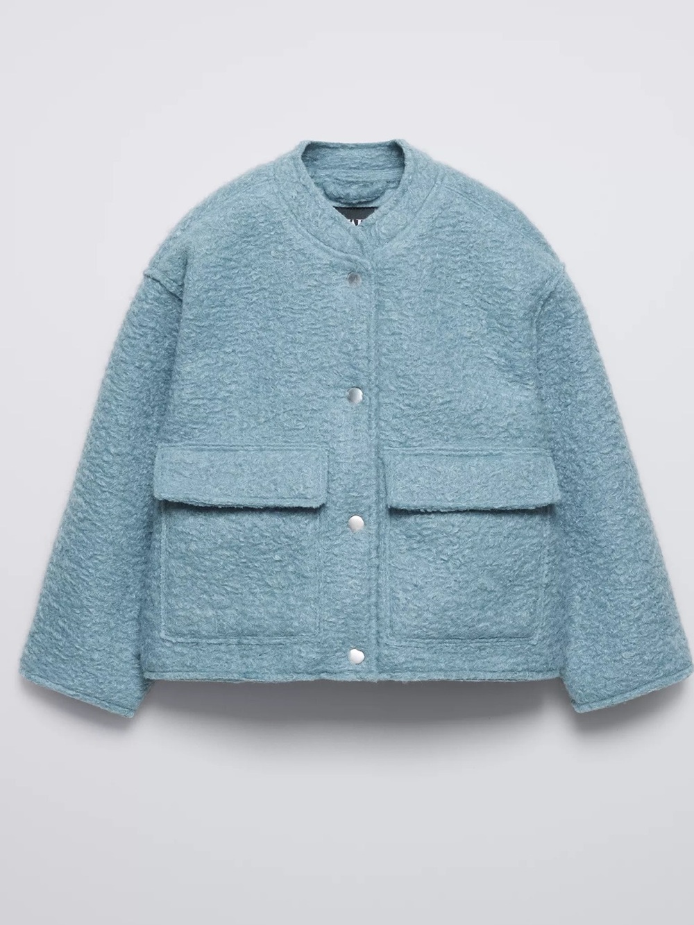 Zara Kids Bouclé Pocket Bomber Jacket Blue 11-12Y